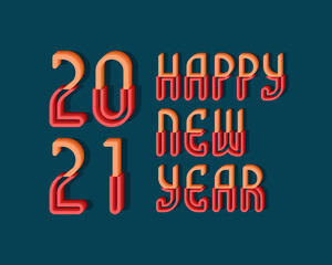 2021 Happy New Year orange red 3d lettering for greeting card design.