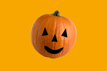 Halloween jack O 'Lantern, orange pumpkin in abstract graphics on yellow background