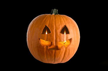 Halloween jack O 'Lantern, orange pumpkin in abstract graphics on a black background