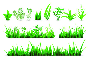 Realistic spring grass set collection