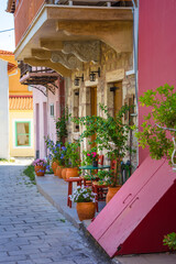 Fototapeta na wymiar Streets of famous picturesque village Limni Evias on Euboea island, Greece.