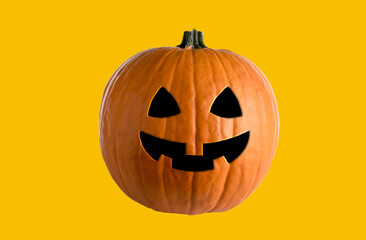 Halloween jack O 'Lantern, orange pumpkin in abstract graphics on yellow background