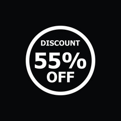 Sale discount icon with white background. Special offer price signs, Discount 55% OFF