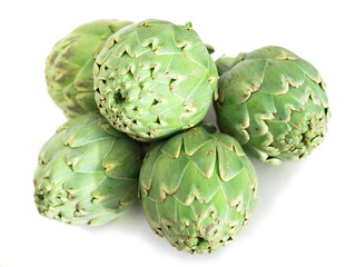 green artichokes on white background