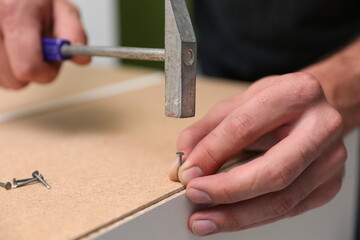 furniture assembly service concept. worker assembles furniture in the kitchen