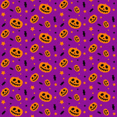  Halloween Trick or Treat  vector seamless texture pumpkin candy star orange fuchsia purple black 