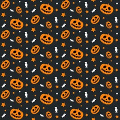  Halloween Trick or Treat  vector seamless texture pumpkin candy star orange grey