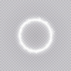 Round winter snow frame border with stars, sparkles and snowflakes on transparent background. Festive christmas banner, new year greeting card, postcard or invitation vector illustration