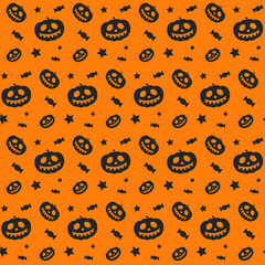 Halloween Trick or Treat  vector seamless texture pumpkin candy star orange grey 