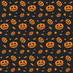 Halloween Trick or Treat  vector seamless texture pumpkin candy star orange grey 
