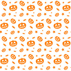Halloween Trick or Treat  vector seamless texture pumpkin candy star orange grey 