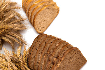 Delicious bread. Fresh loaf of rustic traditional bread with wheat grain ear or spike plant...