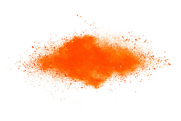 Orange powder explosion isolated on white  background.