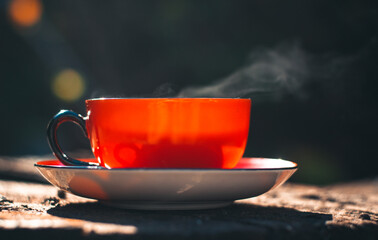 Close-up Of Tea Cup On wooden Table