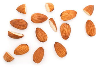 Almond isolated on white background, top view