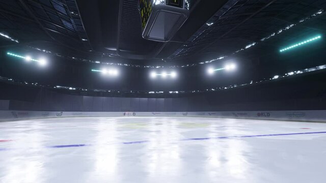 empty hockey arena in motion 3d video render. 