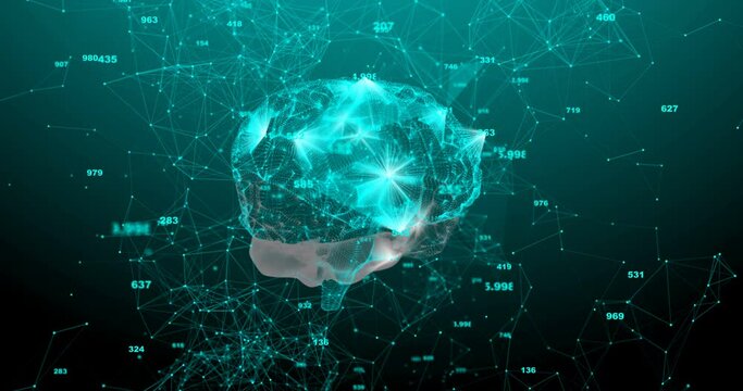 Rotating human brain. Plexus structure evolving around. Seamless loop