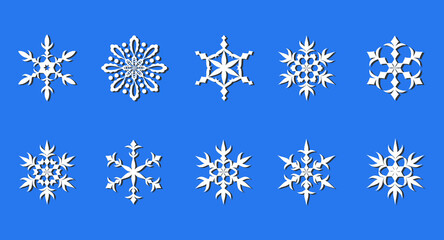 Set with snowflakes. Winter blue christmas snow flake.