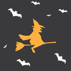 halloween witch flying on broom
