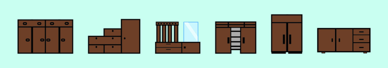 set of wooden furniture cartoon icon design template with various models. vector illustration isolated on blue background