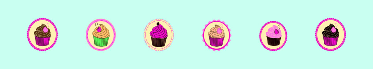 set of cup cake cartoon icon design template with various models. vector illustration isolated on blue background