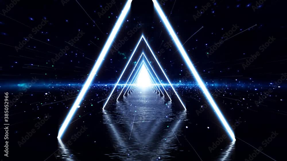 Wall mural triangle neon loop. this clip is a neon go through nebula and camera fly to light in a seamless loop