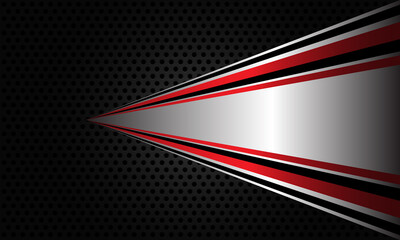 Abstract silver red black line zoom triangle on dark grey metallic circle mesh design modern futuristic background vector illustration.