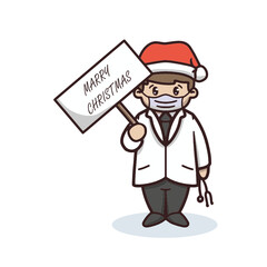 Occupation Christmas theme holding Merry Christmas banner