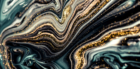 The Starry Night. Swirls of marble and the ripples of agate. Natural pattern.  Abstract fantasia with golden powder. Extra special and luxurious- ORIENTAL ART. Agate background. - obrazy, fototapety, plakaty