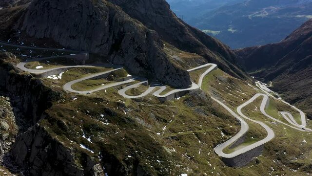 Swiss mountains in the mountains. Road la Tremola on the Gotthard pass