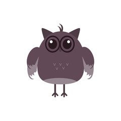 Fototapeta premium Forest owl. Brown cute bird isolated on white background. Element for decorating children's books, packaging, covers, stickers, pads or for poster and banner. Vector image