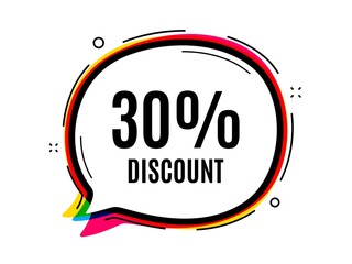 30% Discount. Speech bubble vector banner. Sale offer price sign. Special offer symbol. Thought or dialogue speech balloon shape. Discount chat think bubble. Infographic cloud message. Vector