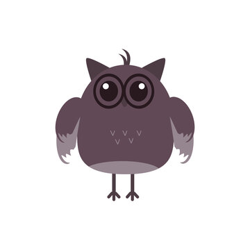 Forest owl. Brown cute bird isolated on white background. Element for decorating children's books, packaging, covers, stickers, pads or for poster and banner. Vector image