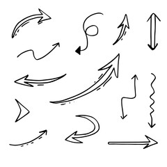 doodle design elements. hand drawn arrows isolated on white background. Vector illustration.