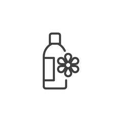 Flower cosmetics bottle line icon. linear style sign for mobile concept and web design. Moisturizer bottle outline vector icon. Symbol, logo illustration. Vector graphics