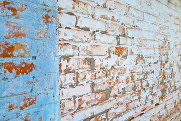 Texture of old white painted brick wall background.