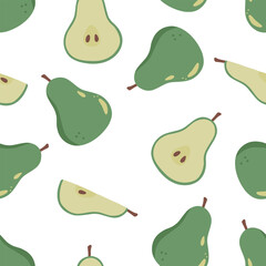 Seamless pattern of pears. Vector illustration on a white background.