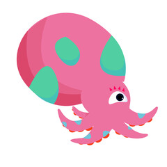 Cute pink octopus on white back Isolates.