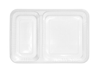 Plastic food box two compartment separated top view (with clipping path) isolated on white background