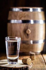 small glass of alcoholic beverage, distilled drink known as cognac or 