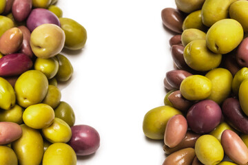 Tasty mix olives background.