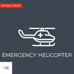 Emergency Helicopter Thin Line Vector Icon. Flat Icon Isolated on the Black Background. Editable Stroke EPS file. Vector illustration.
