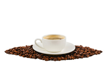 Cup of coffee and coffee beans.