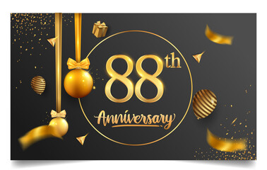 88th years anniversary design for greeting cards and invitation, with balloon, confetti and gift box, elegant design with gold and dark color, design template for birthday celebration