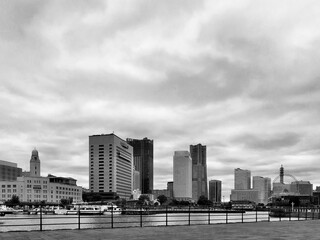 city skyline with clouds
