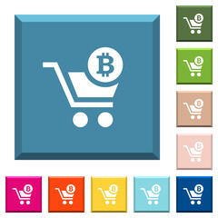 Checkout with Bitcoin cart white icons on edged square buttons