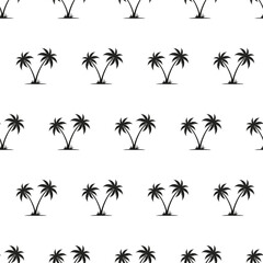 Fototapeta na wymiar Seamless pattern with silhouettes of palm trees isolated on white background