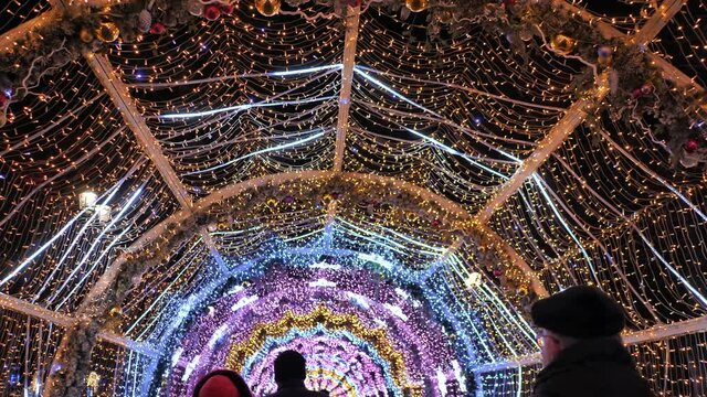 New Year's illumination in Moscow in the form of an arch.
