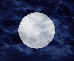 Full moon with clouds at dark night sky background. 3d illustration