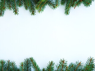 frame top and bottom of fir branches on a white background
